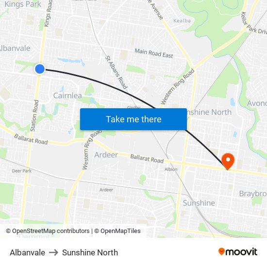 Albanvale to Sunshine North map