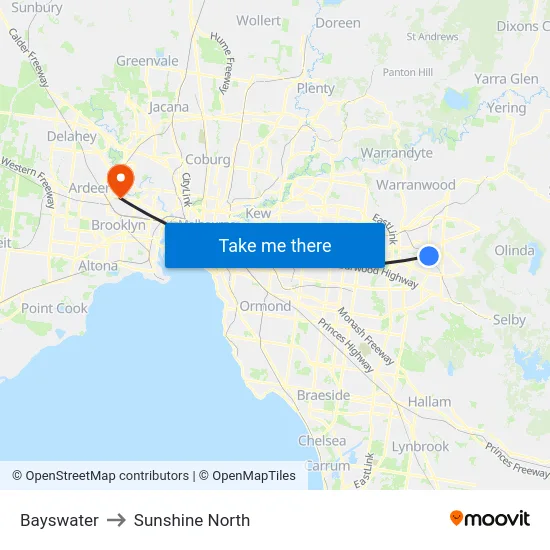 Bayswater to Sunshine North map