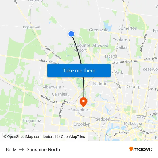 Bulla to Sunshine North map