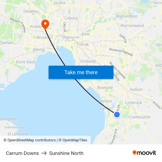 Carrum Downs to Sunshine North map