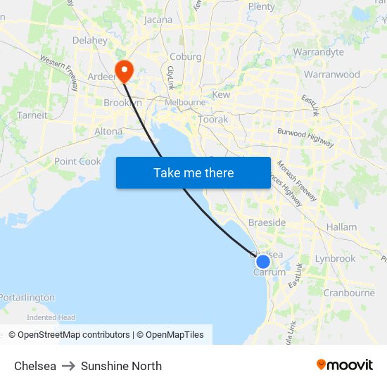 Chelsea to Sunshine North map