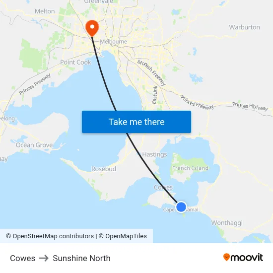 Cowes to Sunshine North map