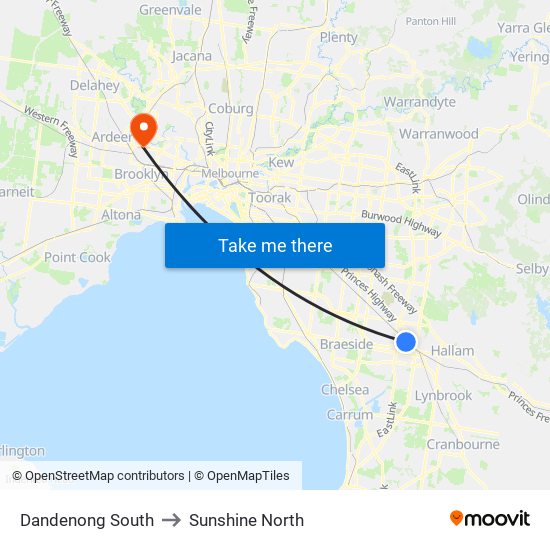 Dandenong South to Sunshine North map