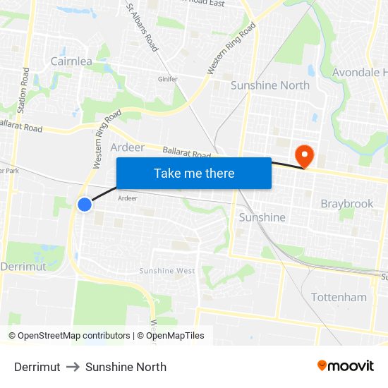 Derrimut to Sunshine North map