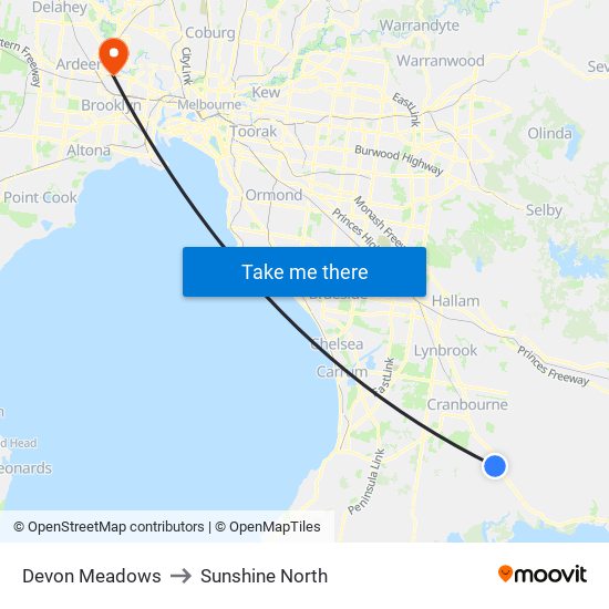 Devon Meadows to Sunshine North map