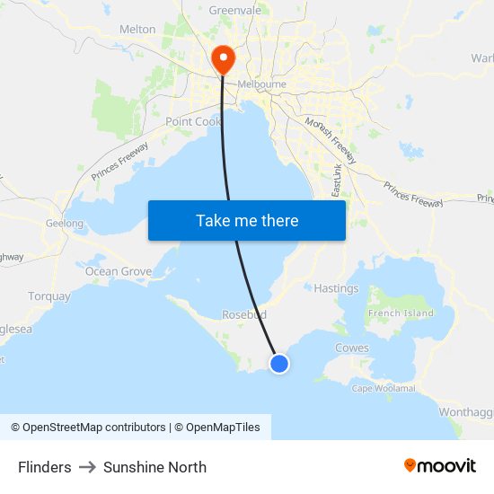 Flinders to Sunshine North map