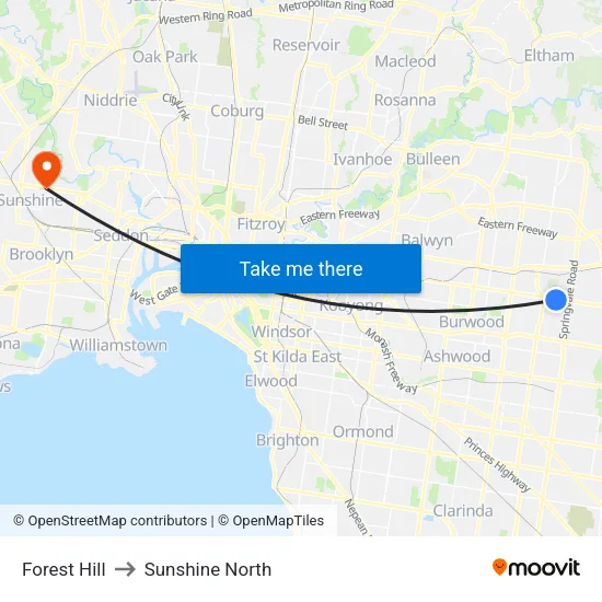 Forest Hill to Sunshine North map