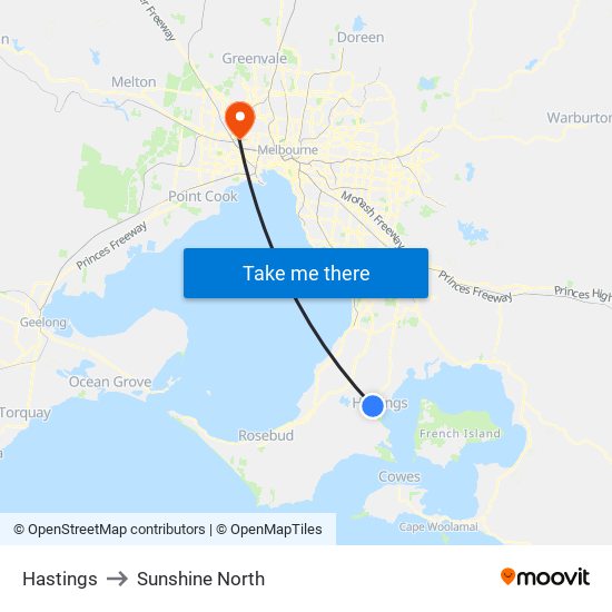 Hastings to Sunshine North map