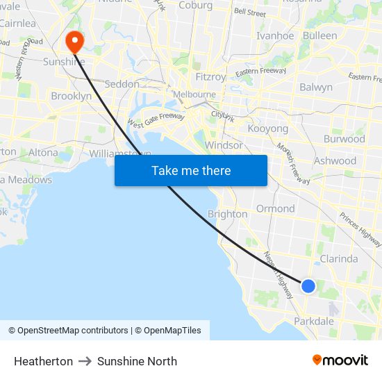 Heatherton to Sunshine North map