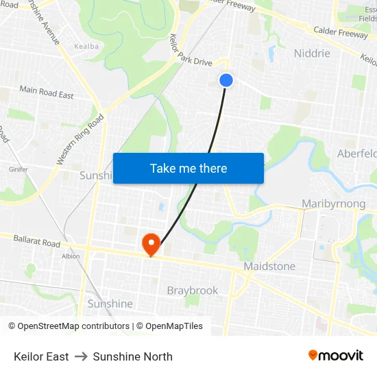 Keilor East to Sunshine North map