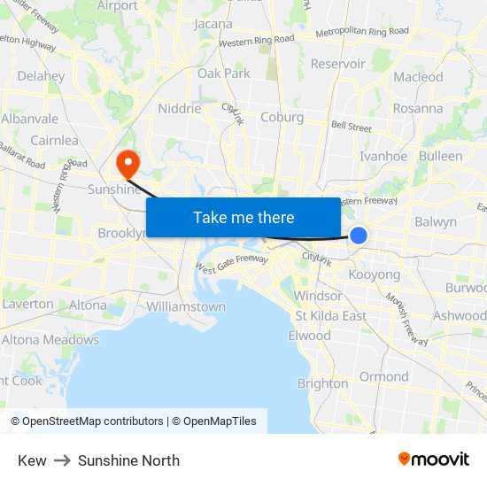 Kew to Sunshine North map