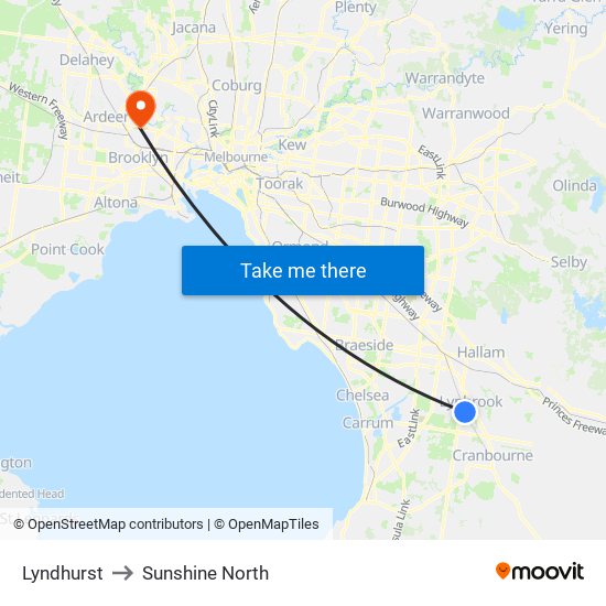 Lyndhurst to Sunshine North map