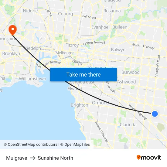 Mulgrave to Sunshine North map