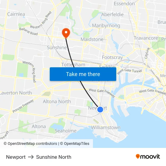 Newport to Sunshine North map