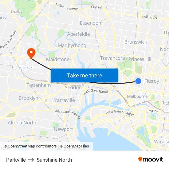 Parkville to Sunshine North map