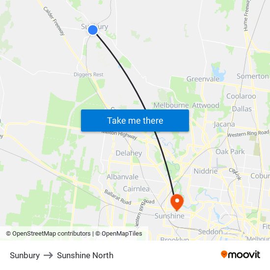 Sunbury to Sunshine North map