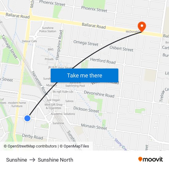 Sunshine to Sunshine North map