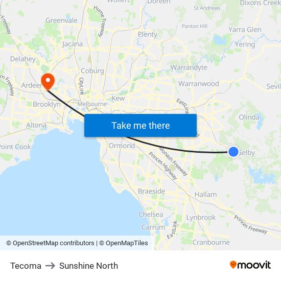 Tecoma to Sunshine North map