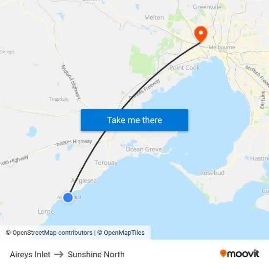 Aireys Inlet to Sunshine North map