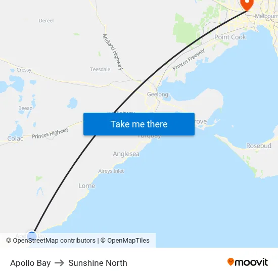 Apollo Bay to Sunshine North map