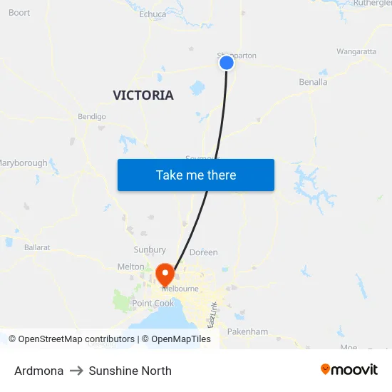 Ardmona to Sunshine North map