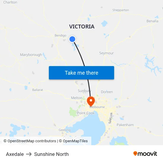 Axedale to Sunshine North map