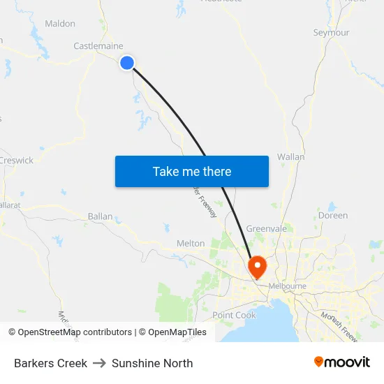 Barkers Creek to Sunshine North map