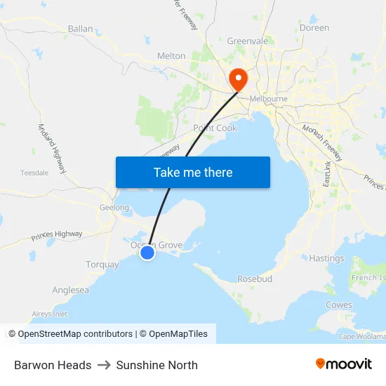 Barwon Heads to Sunshine North map