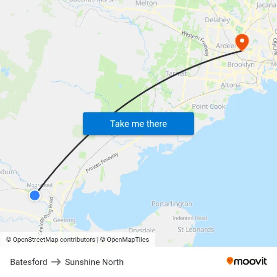 Batesford to Sunshine North map