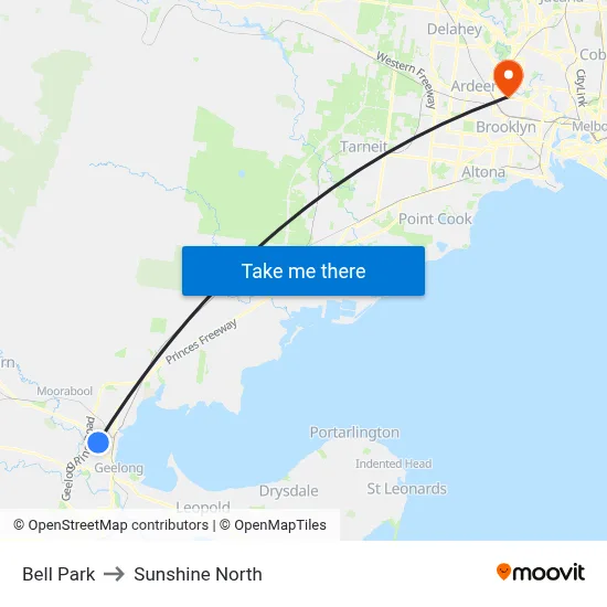 Bell Park to Sunshine North map