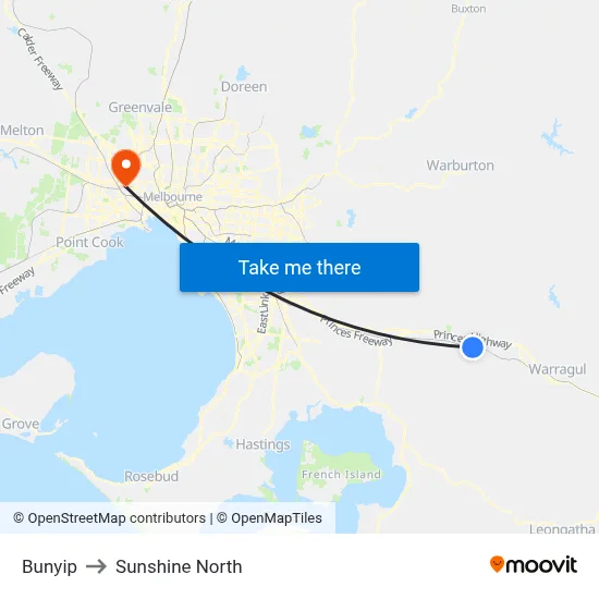 Bunyip to Sunshine North map