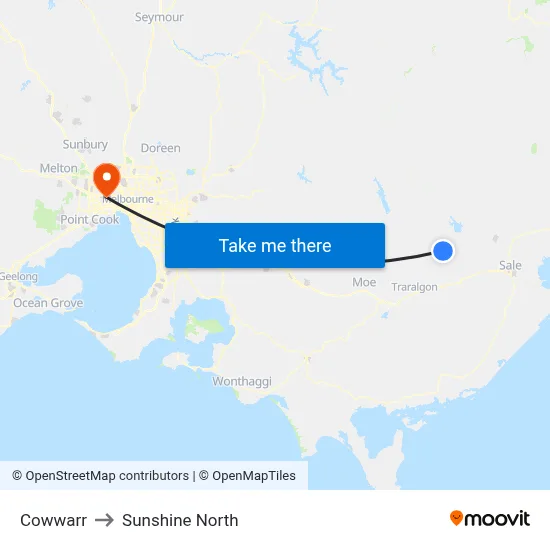 Cowwarr to Sunshine North map
