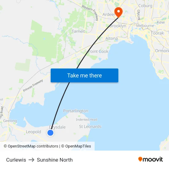 Curlewis to Sunshine North map