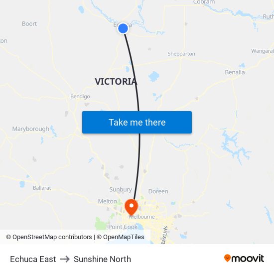 Echuca East to Sunshine North map