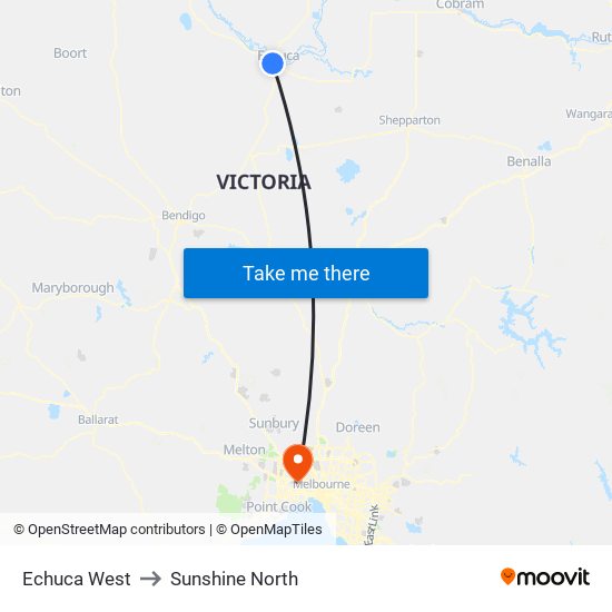 Echuca West to Sunshine North map