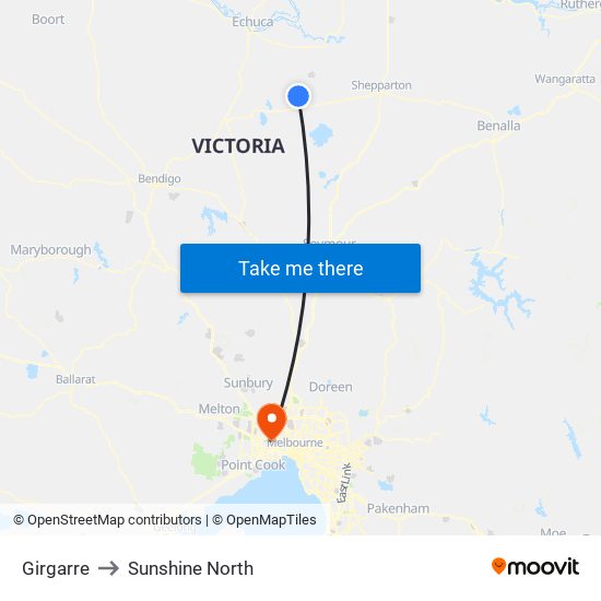 Girgarre to Sunshine North map