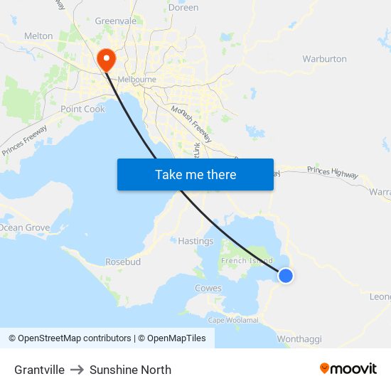 Grantville to Sunshine North map