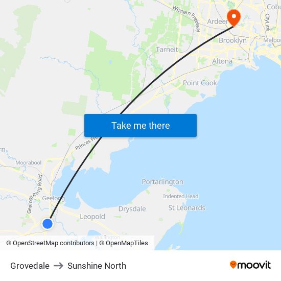 Grovedale to Sunshine North map