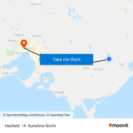 Heyfield to Sunshine North map