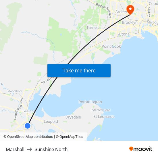 Marshall to Sunshine North map