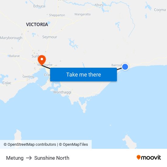 Metung to Sunshine North map