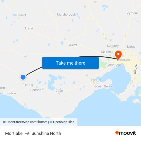 Mortlake to Sunshine North map
