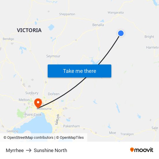Myrrhee to Sunshine North map