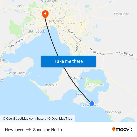 Newhaven to Sunshine North map