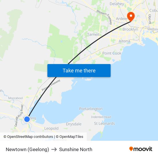 Newtown (Geelong) to Sunshine North map