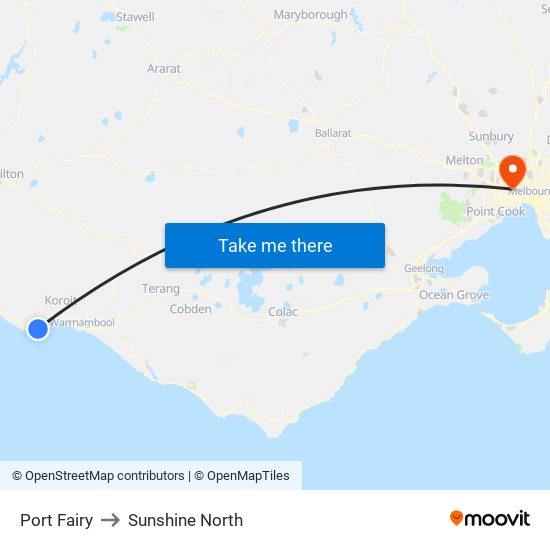 Port Fairy to Sunshine North map