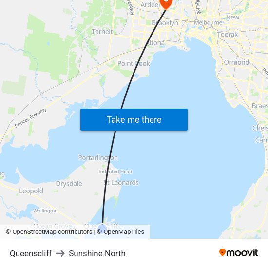 Queenscliff to Sunshine North, Melbourne with public transportation