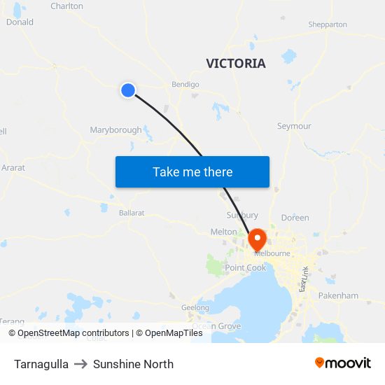 Tarnagulla to Sunshine North map