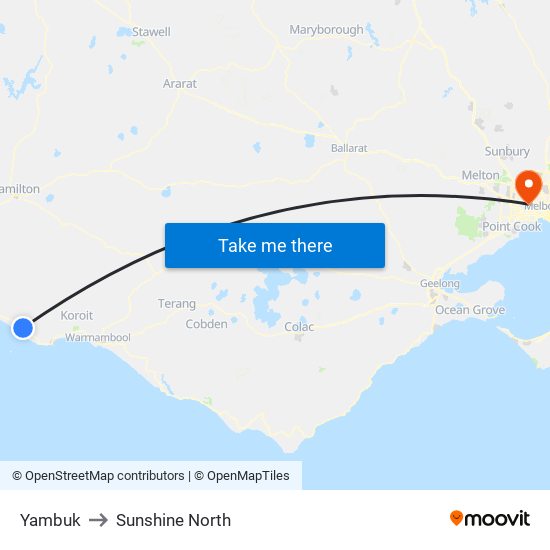 Yambuk to Sunshine North map