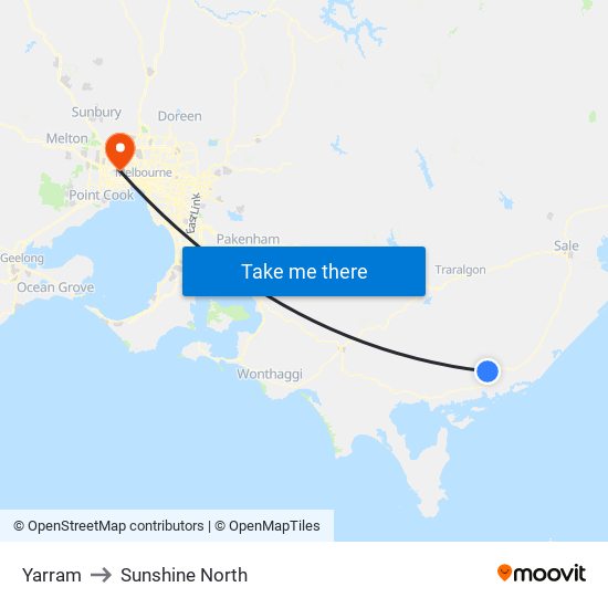 Yarram to Sunshine North map
